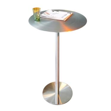 Imagem de Mesa de bistrô de aço inoxidável, mesa alta de pub bar, mesa de coquetel circular de 59,9 cm para festas, mesa de jantar para sala de estar, cozinha, mesa de bistrô externa e interna