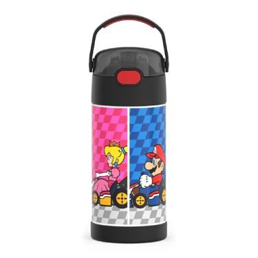 Imagem de THERMOS FUNTAINER Garrafa de água com canudo - 340 g - Garrafa de água infantil isolada a vácuo de aço inoxidável com tampa, Super Mario Brothers