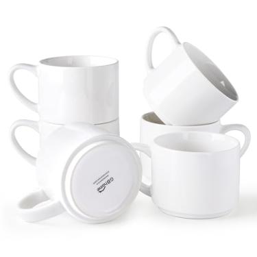 Imagem de GBHOME Conjunto de 6 canecas de café de 400 ml, canecas de cerâmica empilháveis para homens, mulheres, canecas de café modernas com base estável para latte, chá, cappuccino. Seguro para lava-louças e