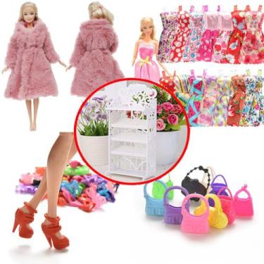 Imagem de Kit para Bonecas Roupas e Acessórios Vestidos Casuais Casaco Sapatos B
