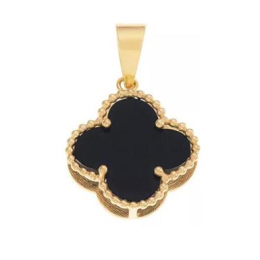 Imagem de Pingente de ouro 18k Trevo com Pedras Onix - Elegancy Joias