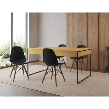 Imagem de Conjunto Industrial Filadelfia 137x90 Ferro Preto Tampo Canela 4 Cadei
