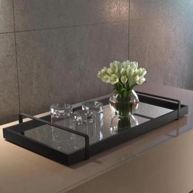 Imagem de Bandeja Decorativa Espelhada Preta Alça Preta  - JONIEL DECORAÇÕES