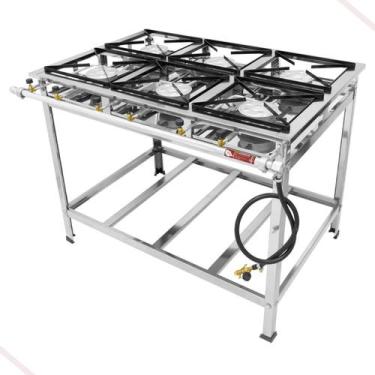 Imagem de Fogão Industrial Total Inox 6 Bocas Caulim Alta Pressão 30x30 Cozinha 