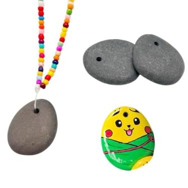 Imagem de Lifetop 4 peças pequenas de pedras planas perfuradas para pintura, pedras artesanais de 3 a 3,8 cm para pintura, arte em seixos simples, pingentes de rocha de rio, pedras DIY