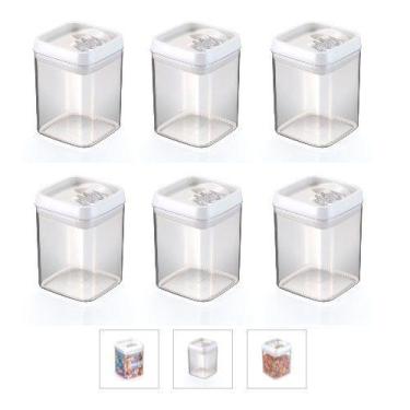 Imagem de Kit 6 Potes Bolacha Acrílico Quadrado 1,7 L Mantimentos - INJEPLASTEC
