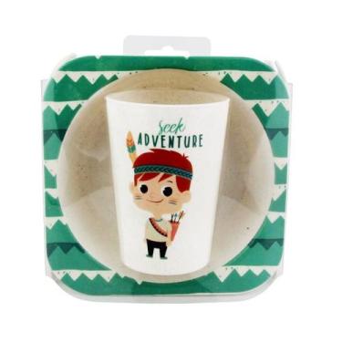 Imagem de Conjunto Refeição Infantil 4 Peças Prato Copo Garfo Colher - Saz, Indi
