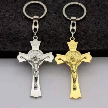 Imagem de Kit 6 Chaveiros Cruz de São Bento De Aluminio Para Lembrancinha - PL, 