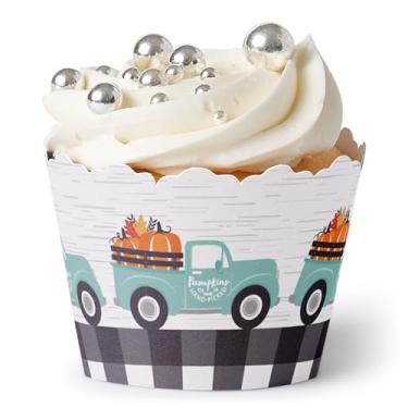 Imagem de Big Dot of Happiness Happy Fall Truck – Decorações de festa de abóbora da colheita – Embalagens de cupcake de festa – Conjunto de 12