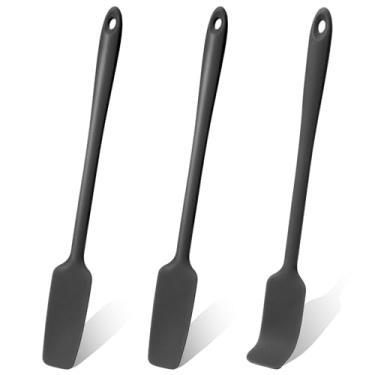 Imagem de Conjunto de 3 espátulas pequenas de silicone, com cabo longo, resistente ao calor, miniespátulas antiaderentes, raspador, espátula de borracha estreita para assar e confeiteiro, uso na cozinha, 28 cm