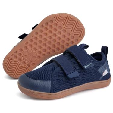 Imagem de WateLves Tênis infantil largo descalço The First Walking Shoes infantil meninas meninos respirável zero drop minimalista com bico largo natural para crescer, Tubarão azul, 10.5 Wide Toddler