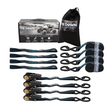Imagem de Tie Down Correia catraca preta de 2,5 cm x 4,5 m, kit com 4 unidades - 997 kg. Limite de carga