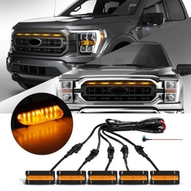 Imagem de FICOLPO 5 peças de luzes LED para churrasqueira compatíveis com 2021 2022 2023 F150 XL/XLT/XLT Sport - acessórios de luzes de grade frontal de LED com fusível e arnês (revestimento âmbar claro)