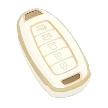 Imagem de Capa de chaveiro adequada para Hyundai Palisade Accent Azera Elantra GT Grandeur I30 IG IX35 Kona Santa Fe Solaris Smart Remote Holder Skin Protector Keyless Entry Sleeve Accessories (Branco)