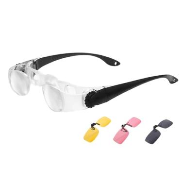 Imagem de Lupa de óculos binóculos com zoom 4X com almofada de nariz confortável, telescópio ajustável, clipe polarizado de 3 cores para pesca, concertos