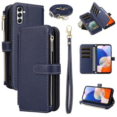 Imagem de Furiet Capa carteira para Samsung Galaxy S23 FE 5G com alça de pulso, alça de ombro mais de 10 porta-cartões de couro PU dobrável com zíper capa de celular à prova de choque para S 23 EF S23FE 23S