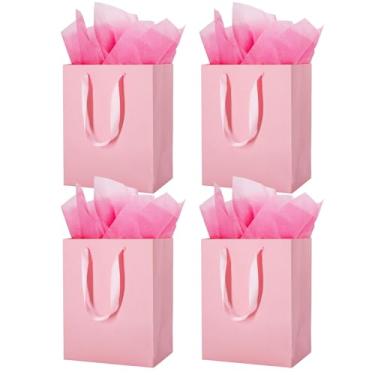Imagem de MOXARYSU 4 peças de sacos de presente rosa médio: 20 x 12 x 25 cm sacos de presente com alças sacos de lembrancinha de festa com 8 lenços de papel para festa, aniversário, chá de bebê, casamento