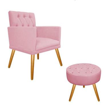 Imagem de kit Poltrona e Puff Fernanda Palito Mel Suede Rosa Bebê - DAMAFFÊ MÓVE