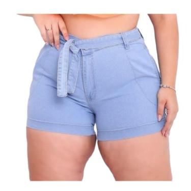 Imagem de Shorts c Cinto e Bolso Jeans c Elastano Lycra Plus Size - Muzzarras, J
