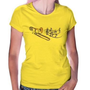 Imagem de Baby Look Trombone Notas Musicais - Foca na Moda, Amarelo, G