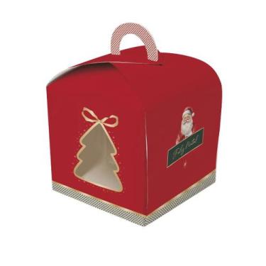 Imagem de 10 Caixas Para Panetone 500g Arco Natal Com Visor Charm Natalino Árvor