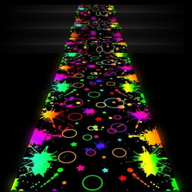 Imagem de Haull 118 x 99 polegadas neon iluminada pista de dança que brilha no escuro corredor UV reativo luz negra piso corredor decoração decoração de parede para decoração de festa de aniversário de 80 anos