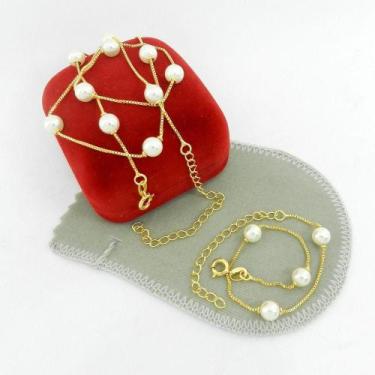Imagem de Corrente Feminina 40/50cm 6mm e Pulseira Folheado Ouro 18k CR816 - WNB