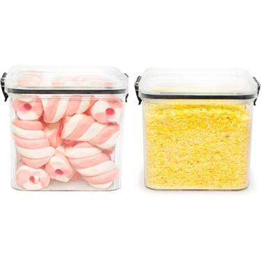 Imagem de Kit 2 Pote de Mantimentos Quadrado Acrílico Slim 800ML Tampa com Trava