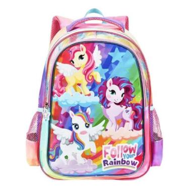 Imagem de Mochila Costas Unicórnio Escolar Infantil Menina Follow Rainbow Denlex