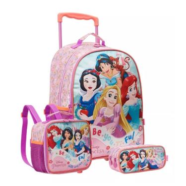 Imagem de Kit Mochila com Rodas Princesas Disney 16 Lancheira E Estojo Escolar