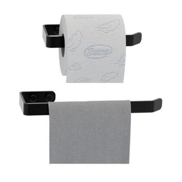 Imagem de Kit Porta Toalha De Rosto e Papel Higiênico Preto SF.Plus - ShopForte