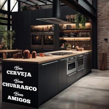 Imagem de Adesivo de Parede Frase Cerveja Churrasco e Amigos Decoração Bar - Kan