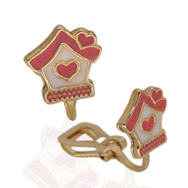 Imagem de Brinco de Pressão Infantil BP - Casinha Rosa | Banhado a Ouro ou Prata I Produto Brasileiro (Colorido)