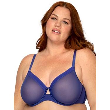 Imagem de Curvy Couture Malha transparente feminina, cobertura total sem forro, suporte sexy plus size, Azul cósmico, 44G