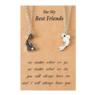 Imagem de COLORFUL BLING 2 peças Yin Yang amigo pingente colar dragão combinando exclusivo TaiChi peixe casal colar cordão BFF amizade bestie noivado BFF joias, Metal, Liga metálica.