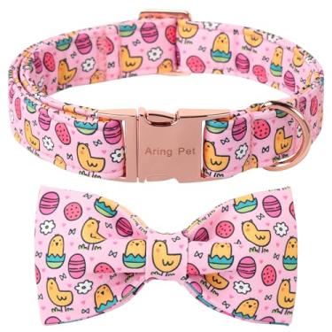 Imagem de ARING PET Coleira para cães de Páscoa - Linda coleira de ovos de Páscoa com laço, gravata borboleta rosa ajustável para cães e meninas