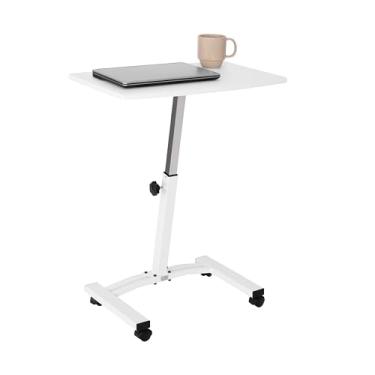 Imagem de Seville Classics - Suporte para laptop com altura ajustável, mesa de trabalho móvel com rodas, branco, médio (61 cm x 60.96 cm x 52.07 cm), para escritório e trabalho
