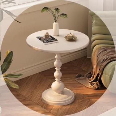 Imagem de Mesa de canto vintage para espaços pequenos, mesa lateral com pedestal de metal, mesa de destaque redonda, mesa de café exclusiva para sala de estar, quarto, varanda, branca, pequena