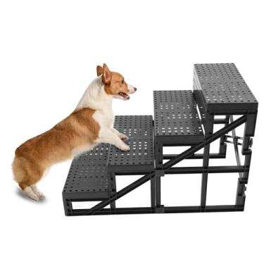 Imagem de Escadas de Cachorro para Cães Pequenos, Degraus de Cachorro para Camas Altas e sofá, Escadas de Plástico Antiderrapante para Animais de Estimação 23,62 X 15,75 X 13,78 pol.