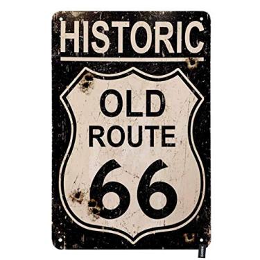 Imagem de Placa de lata para rota 66 placa histórica antiga rota 66 estrada vintage placas de metal para homens mulheres decoração de arte de parede para casa bares clubes cafés 20 x 30 centímetros