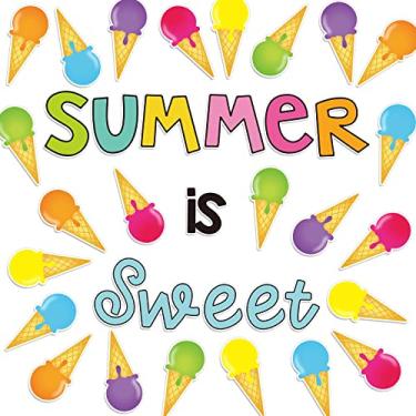 Imagem de AnyDesign Recortes de sorvete de verão, 48 peças, recortes de letras "Summer is Sweet", corte de papel de sorvete colorido com pontos de cola para escola, jardim de infância, decoração de borda de boletim infantil, projetos de artesanato faça você mesmo