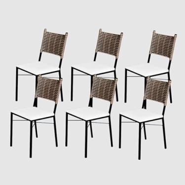 Imagem de Kit 6 Cadeiras Para Cozinha Preta Ratan Cappuccino Assento Estofado (Laca Branca)