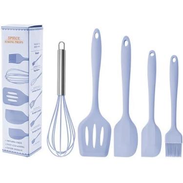 Imagem de Espátulas ADBI de silicone resistente ao calor - conjunto de utensílios de cozinha - ferramentas de cozinha, batedor, pincel. Presente para mulheres e homens (azul celeste)