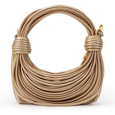 Imagem de GOKTOW Feminino Bolsa Tecida Atada, Bolsa de Ombro Dourada Para, Bolsas de Couro Tecidas À Mão