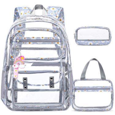 Imagem de Mochila transparente ACESAK Daisy para meninas com lancheira, conjunto de 3 peças