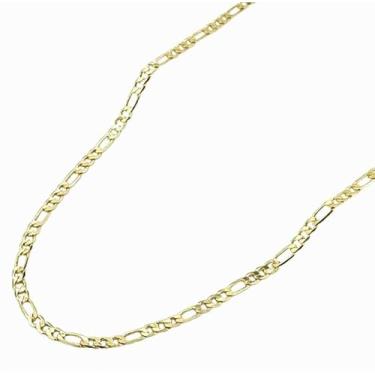 Imagem de IMPRESSIVE Corrente de elos fígaro banhada a ouro 14K, colar de 50 cm, joia de 3 mm para homens e mulheres. Colar laminado Cadena de Oro Para Hombre Mujer, One size, Liga banhada a ouro, Sem Pedra