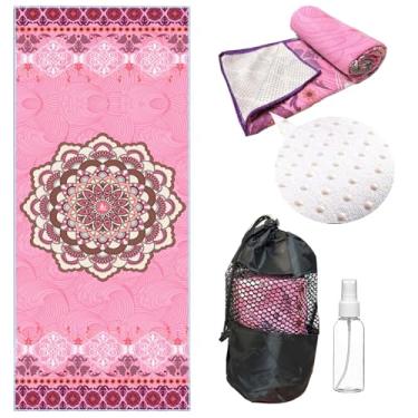 Imagem de Misforu Toalha de ioga quente antiderrapante com ponto antiderrapante para ioga quente, pilates fitness, suor, bikram, treino + frasco de spray grátis, bolsa de malha portátil para ioga (rosa)