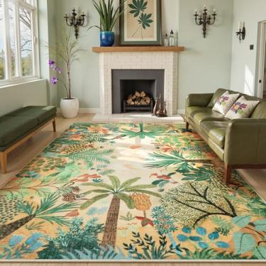 Imagem de LIVEBOX Tapete lavável com estampa de animais da selva, 15 x 23 cm para sala de jantar, tapete infantil amarelo antiderrapante para sala de jogos, tapetes macios para quarto de meninas, tapetes