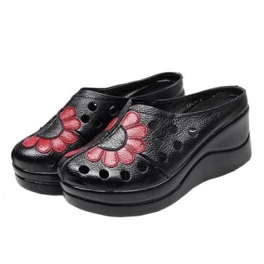 Imagem de NEJKG Sandálias femininas de couro fechadas com bico redondo moderno plataforma confortável antiderrapante recorte respirável sem salto plataforma sem costas para caminhadas ao ar livre na praia,