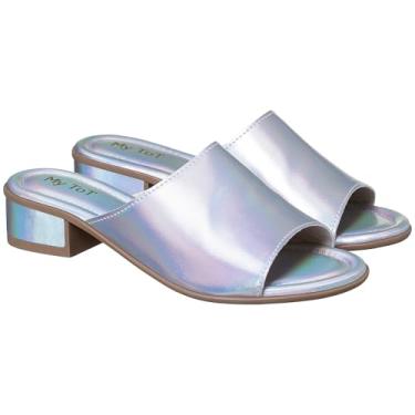 Imagem de Sandália Feminina Metalizada com Salto Baixo, Chinelo Social Juvenil, Cor Prata (Prata Metálico, BR, Adulto, Numérico, 34)